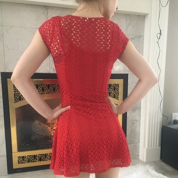 Speechless Red Crochet Overlay Dress 🔥 - Picture 3 of 8